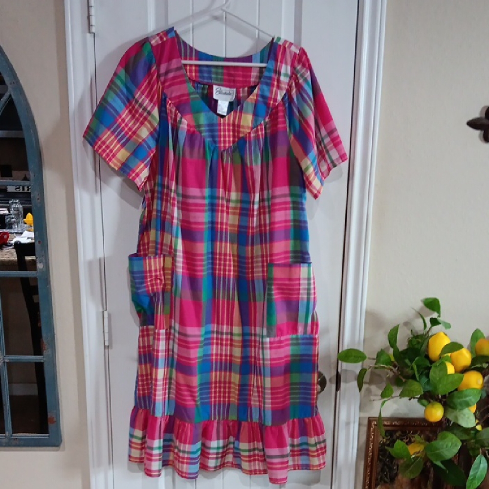 Essentials Multicolor Patio Lounge Plaid Dress